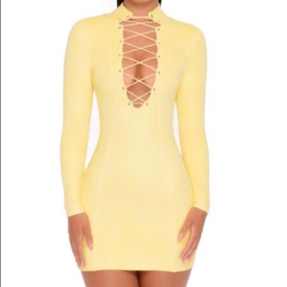 Yellow Oh Polly Lace Up Dress